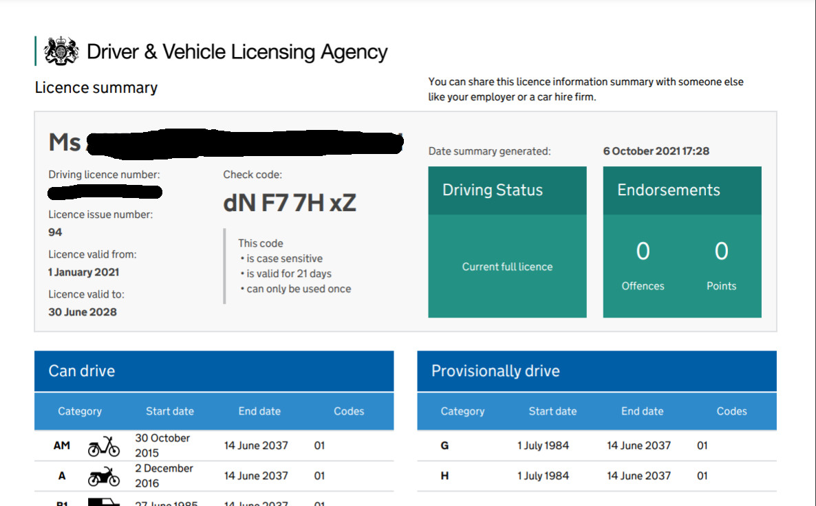 you need a print out of your driver record for your first lesson